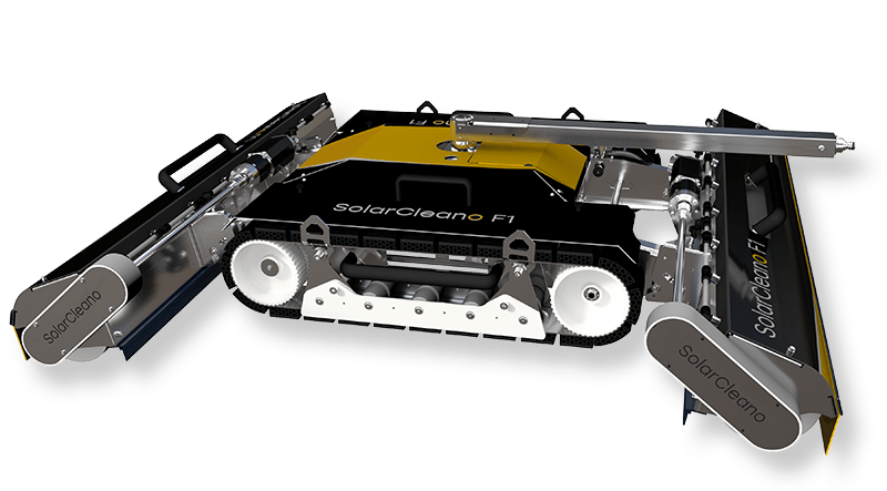 3D rendered image of the PVCARE F1 solar panel cleaning robot in PNG format