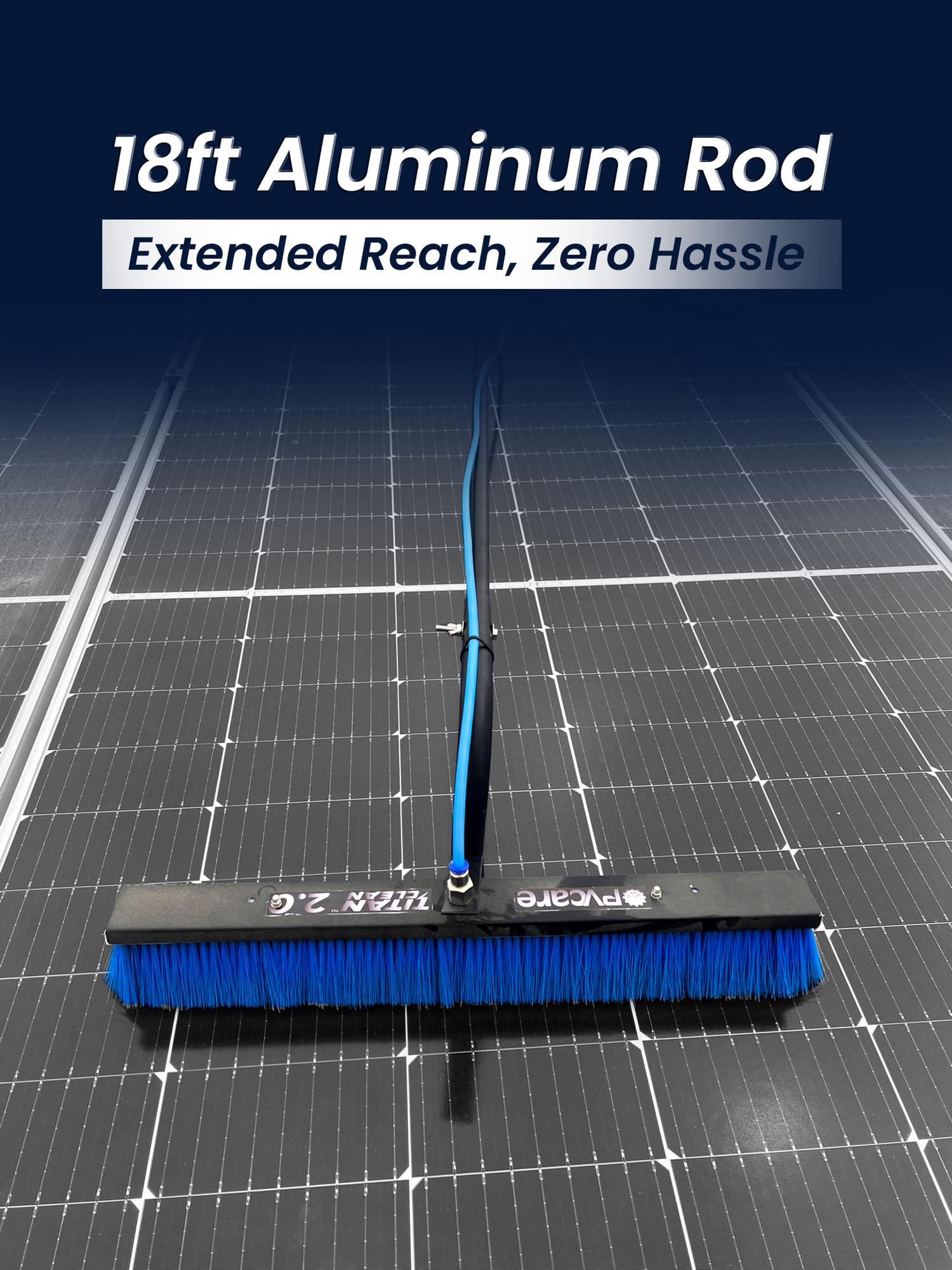 18ft Aluminum Rod with blue bristles on a grid background
