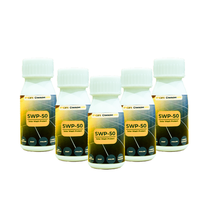 Five bottles of SWP-50 Solar Wash Protect on a white background