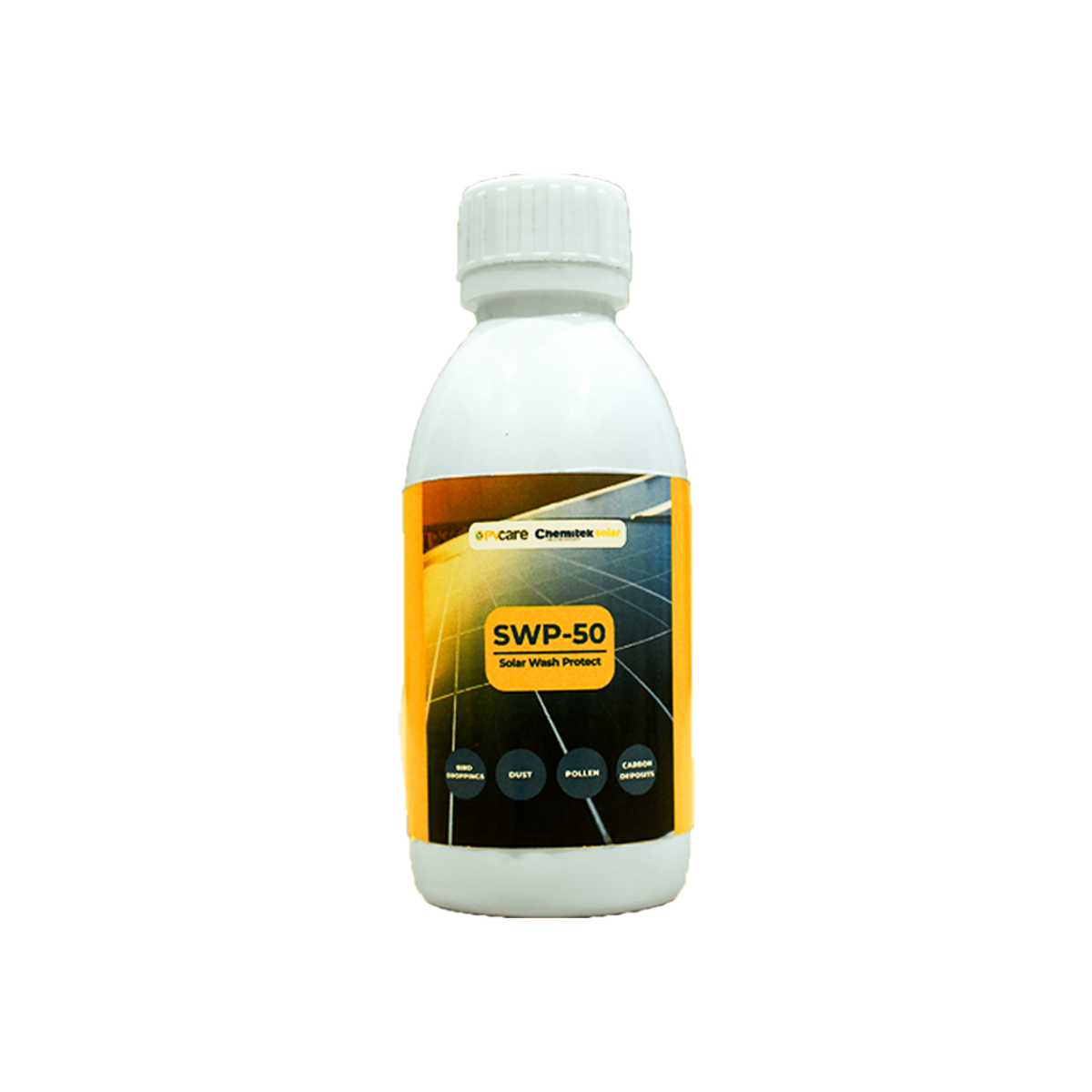 Bottle of SWP-50 solar wash protectant on a white background